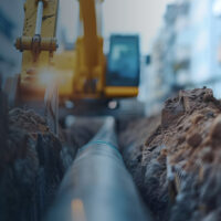 Construction equipment digging hole.