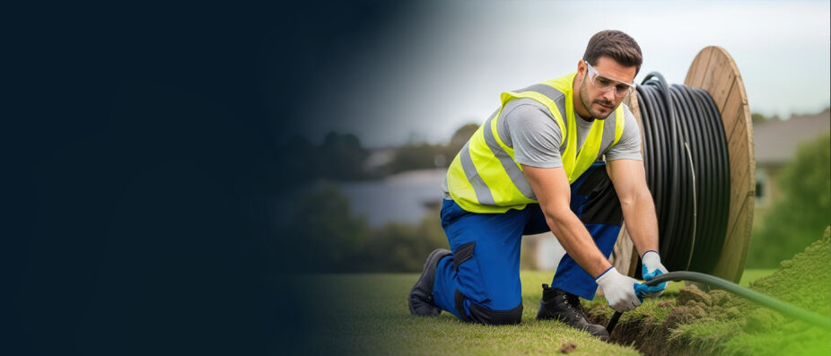 Man laying underground fiber cables.